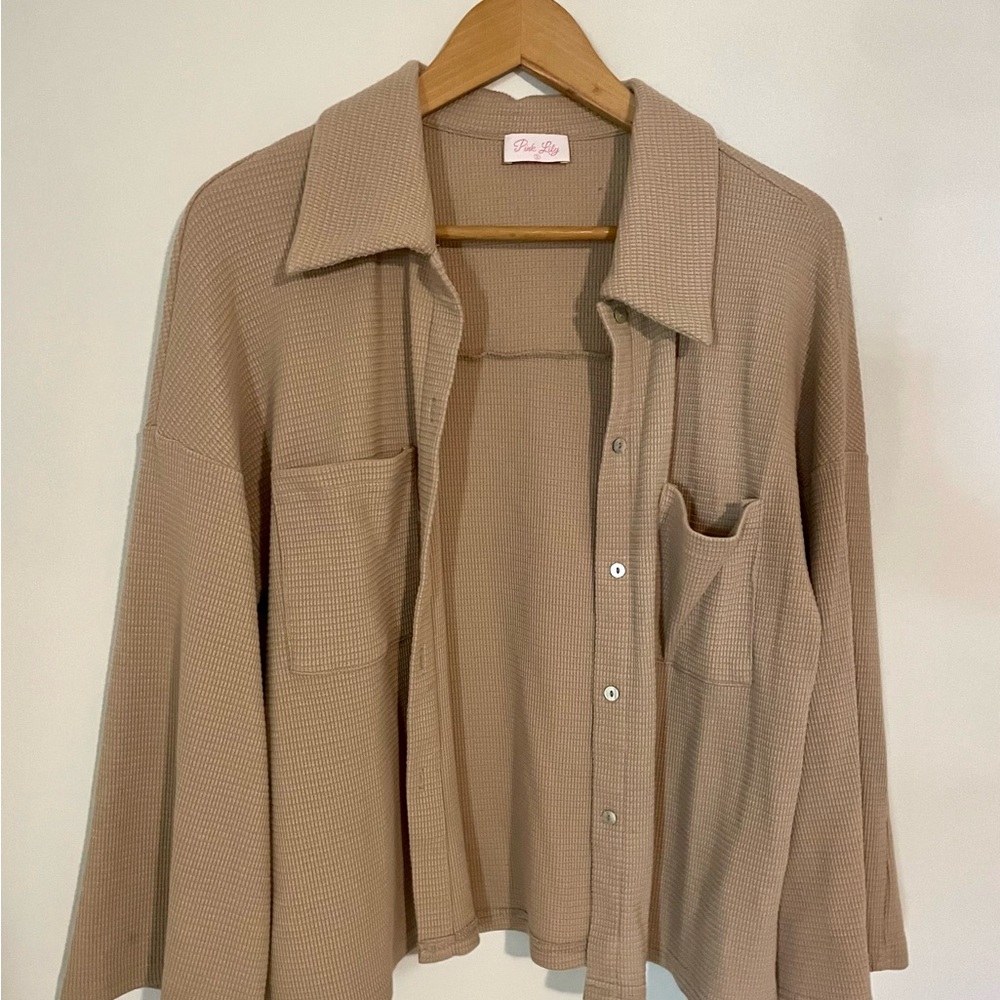 Pink Lily Beige Waffle Knit Top